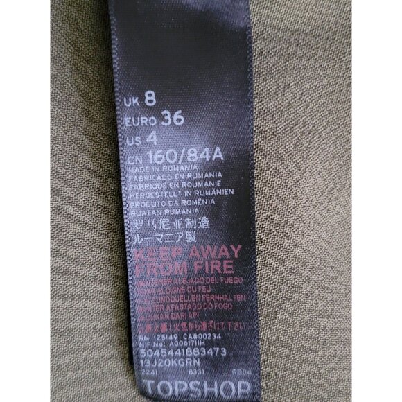 Topshop Womens Raw Edge Sleeveless V-Neck Top US 4 Olive Green - Picture 4 of 5